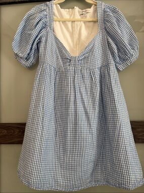 $275 msrp Rent the runway Blue Gingham Mini babydoll Dress M fits like small
